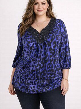 ✨2/$20 *Flawed Lane Bryant Sequin Leopard Print Cold Shoulder Plus Size 14/16 1X